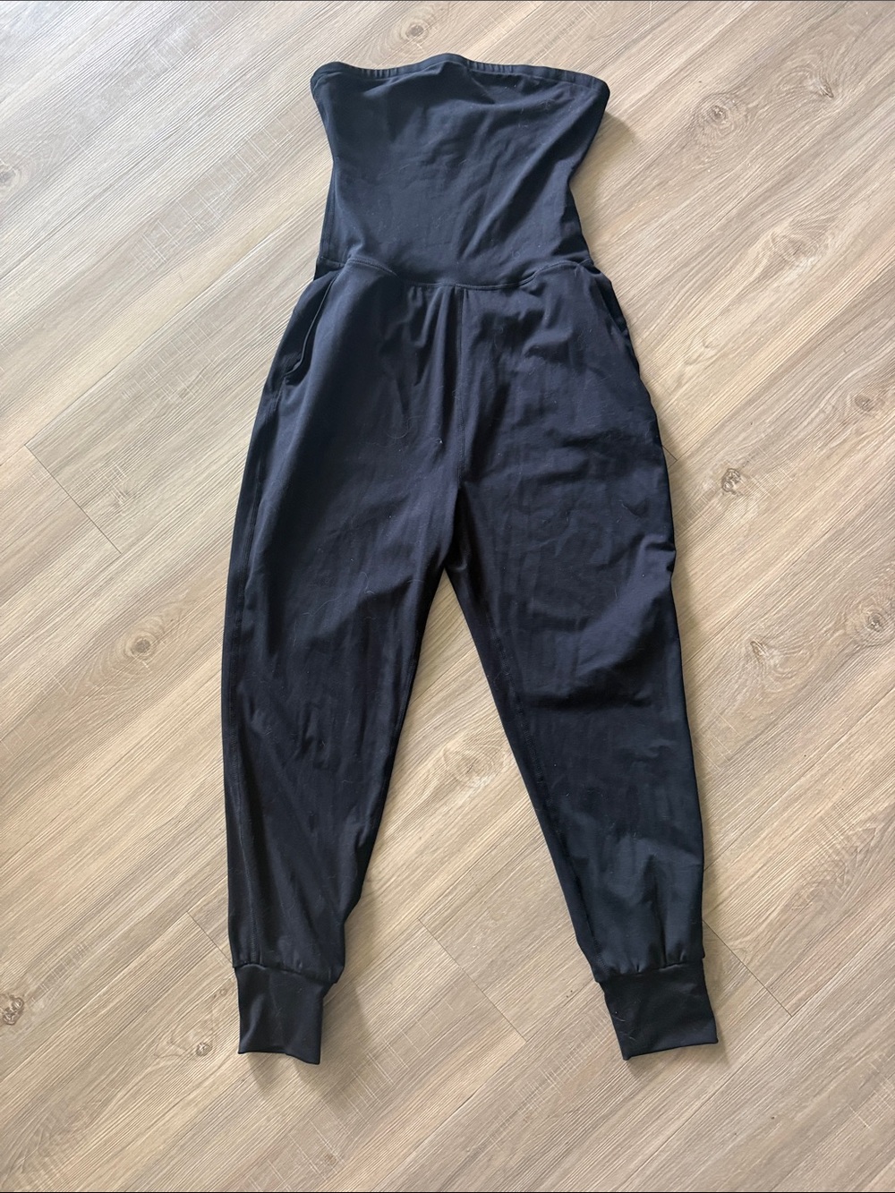 Mono B Black Strapless Jumpsuit with Jogger Ankles